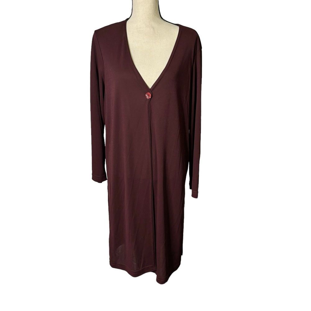 JKLA California Cardigan Womens 1X Burgundy Long One Button Long Sleeve Vintage